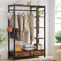 LITTLE TREE Free-standing Closet Organizer, 79" Coat Rack With 2 Drawers, Hall Tree With Hooks And Shelves, Industrial Garment Rack For Entryway, Bedroom, Living Room -Amazon Store 514QZTA2gEL
