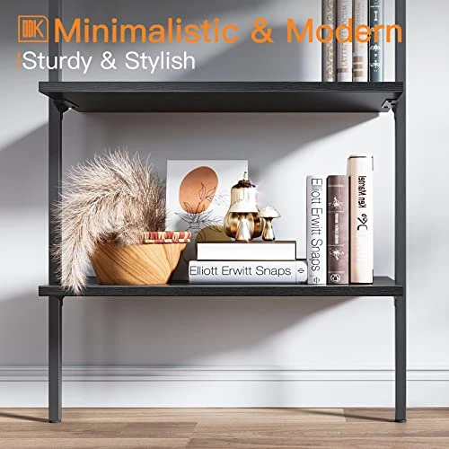 ODK 5-Tier Ladder Shelf, 74 Inches Wall Mounted Ladder Bookshelf With Metal Frame, Open Industrial Shelves For Home Office, Bedroom And Living Room, Black 5 ODK 5-Tier Ladder Shelf, 74 Inches Wall Mounted Ladder Bookshelf With Metal Frame, Open Industrial Shelves For Home Office, Bedroom And Living Room, Black - Image 3