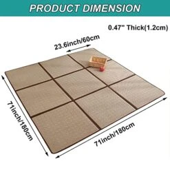 MYOYAY Large Japanese Tatami Mat 71x 71in Large Summer Breathable Sleeping Mat Foldable Rattan Floor Mat Non-Slip Memory Foam Stitching Carpet Crawling Mats Living Room Bedroom Playroom Yoga (Brown) -Amazon Store 514YWwBayoL
