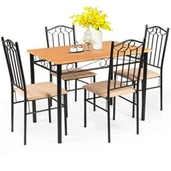 GENERIC GORELAX 5-Piece Dining Table Set, Vintage Kitchen Table Set With 4 Chairs, Metal Frame, Dining Table And Chairs Set For Kitchen, Restaurant, Café