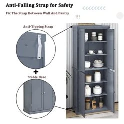 HONHPD Freestanding Tall Kitchen Pantry, 72.4" Minimalist Kitchen Storage Cabinet Organizer With 4 Doors And Adjustable Shelves, Gray (US Warehouse) 9 HONHPD Freestanding Tall Kitchen Pantry, 72.4" Minimalist Kitchen Storage Cabinet Organizer With 4 Doors And Adjustable Shelves, Gray (US Warehouse) -Amazon Store 514bHCeMiSL