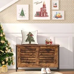 HOOBRO Storage Chest, Wooden Toy Chest, Retro Toy Box Organizer With Safety Hinge, Sturdy Storage Bench, Metal Frame, Supports 220 Lb, Louvered Door, Rustic Brown BF85CW01G1 -Amazon Store 514eTEuO7VL