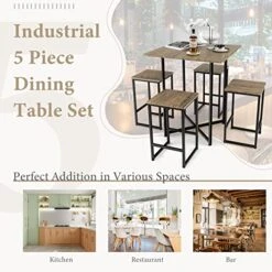 Giantex 5 Piece Dining Table Set, Industrial Kitchen Table Set W/ 4 Stools, Square Space-Saving Bar Table Set For Small Spaces, Apartment, Counter Height Table Sets W/Metal Frame (Natural & Black) 12 Giantex 5 Piece Dining Table Set, Industrial Kitchen Table Set W/ 4 Stools, Square Space-Saving Bar Table Set For Small Spaces, Apartment, Counter Height Table Sets W/Metal Frame (Natural & Black) -Amazon Store 514iwOC03AL