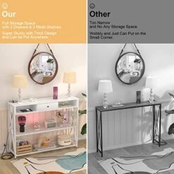 Armocity Console Table With Outlets, Entryway Table For Entry, 47 Inch Sofa Table With Drawers, Long Hallway Table, Industrial Behind Couch Table For Entryway, Sofa Couch, Entrance, Hallway, White -Amazon Store 514jzeF52IL