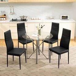 WISOICE Dining Table Set For 4, Round Glass Kitchen Table And Chairs, Modern 5 Piece Dining Room Dinner Table With High Back PU Leather Metal Frames Chairs -Amazon Store 514oGtkxupL. AC