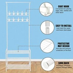 Coat Rack Shoe Bench With 16 Hooks, Metal Entryway Storage Shelf Coat Rack Stand With 3-Tier Shoe Rack, Entryway Organiser Coat Hat Stand For Hall, 3-in-1 Hall Tree With Metal Frame, Easy Assembly 12 Coat Rack Shoe Bench With 16 Hooks, Metal Entryway Storage Shelf Coat Rack Stand With 3-Tier Shoe Rack, Entryway Organiser Coat Hat Stand For Hall, 3-in-1 Hall Tree With Metal Frame, Easy Assembly -Amazon Store 514q2EGId8S