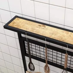 Soges Kitchen Baker's Rack Utility Storage Shelf Microwave Stand Cart With Side Hooks, Adjustable Feet, Kitchen Standing Rack 3-Tier Shelves For Baker, Rack, Spice Rack Organizer (Rustic Brown) -Amazon Store 514rKb4XnpL