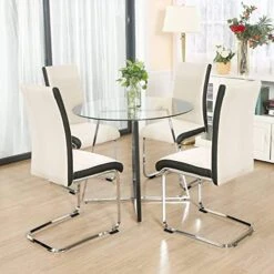 Bacyion Dining Table Set For 4 Person - Tempered Glass Table And PU Leather Chairs -Modern Kitchen Table And Chairs Set For Home, Kitchen, Living Room, Breakfast Nook (White) 23 Bacyion Dining Table Set For 4 Person - Tempered Glass Table And PU Leather Chairs -Modern Kitchen Table And Chairs Set For Home, Kitchen, Living Room, Breakfast Nook (White) -Amazon Store 514t9NmBXiL. AC 1