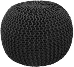 COTTON CRAFT - Hand Knitted Cable Style Dori Pouf - Ivory - Floor Ottoman - Cotton Braid Cord - Handmade & Hand Stitched - Truly One Of A Kind Seating - 20 Dia X 14 High -Amazon Store 514tQt1tzHL. AC