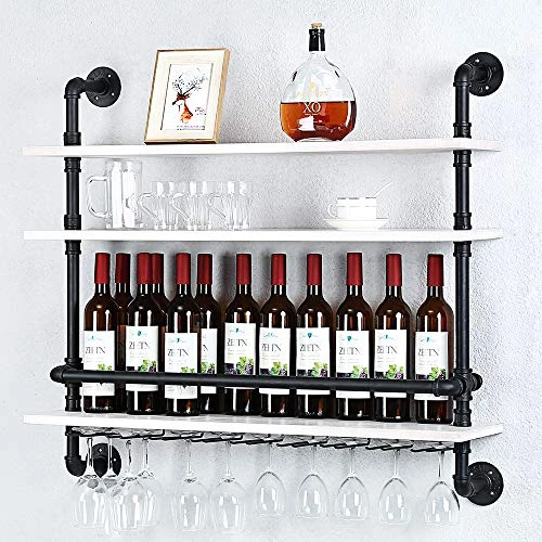 HAOVON Industrial Pipe Shelf Wine Rack Wall Mounted With 9 Stem Glass Holder,3-Tiers Rustic Floating Bar Shelves Wine Shelf,36in Real Wood Shelves Wall Shelf Unit,Pipe Shelving Glass Rack 9 HAOVON Industrial Pipe Shelf Wine Rack Wall Mounted With 9 Stem Glass Holder,3-Tiers Rustic Floating Bar Shelves Wine Shelf,36in Real Wood Shelves Wall Shelf Unit,Pipe Shelving Glass Rack - Image 7