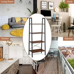 Moccha Four-Layer Shelf, Industrial Ladder Shelf, Rustic Storage Rack, Stable Display Shelf, Metal Frame Bookshelf, Free-Standing Flower Shelf, Ideal For Living Room, Garden, Office -Amazon Store 514uyYpZP7L