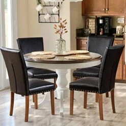 COLAMY Upholstered Parsons Dining Chairs Set Of 4, Fabric Dining Room Kitchen Side Chair With Nailhead Trim And Wood Legs - Beige -Amazon Store 514w7IMVpTL. AC
