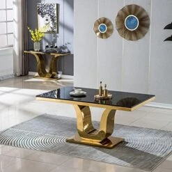 Pvillez White Marble Dining Table For 8-10 Person, 78" Rectangle Marble Top Dining Table With O Shape Gold Stainless Steel Pedestal Base,Mid Century Modern Dining Table For Kitchen Dining Room Dinner -Amazon Store 514yL7eDzRL. AC