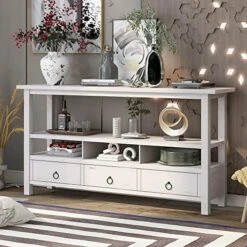 RUNNA 46'' Solid Wood Console Table Series Buffet Sideboard Sofa With 4 Drawers/2 Doors Cabinet/Bottom Display Shelf For Living Room, Kitchen, Dining & Hallway (Espresso + Wood), 46''Lx15''Wx34''H 26 RUNNA 46'' Solid Wood Console Table Series Buffet Sideboard Sofa With 4 Drawers/2 Doors Cabinet/Bottom Display Shelf For Living Room, Kitchen, Dining & Hallway (Espresso + Wood), 46''Lx15''Wx34''H -Amazon Store 5153NPRb86L. AC