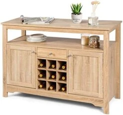 Giantex Buffet Server Sideboard, Console Table, Wood Dining Table, Cupboard Table With 2 Cabinets, 1 Drawer And 9 Wine Cabinets, Storage Organizer Kitchen And Dining Room (Gray) -Amazon Store 5154 2bcD1L. AC