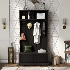 ATGHYURT Hall Tree With 4Hooks,Multiple Functions Hallway Coat Rack,Entryway Shoe Storage With Coat Rack And 2 Top Shelves,Mudroom Hallway Organizer Shoe Rack Bench For Livingroom,Hallway,Mudroom -Amazon Store 5155pSHjL3L. AC