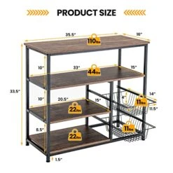 PETSITE Kitchen Bakers Rack, 4-Tier Coffee Bar Station With 2 Pull-Out Baskets, Industrial Microwave Oven Stand, Free Standing Utility Storage Shelf -Amazon Store 5159SPnp49L