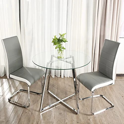 STYLIFING 2pcs Dining Chairs Armless Dining Room Chairs Set Of 2 Kitchen Chairs PU Faux Leather Upholstered Seat And Metal Chrome Legs Side Chairs With High Back Modern Grey With White 4 STYLIFING 2pcs Dining Chairs Armless Dining Room Chairs Set Of 2 Kitchen Chairs PU Faux Leather Upholstered Seat And Metal Chrome Legs Side Chairs With High Back Modern Grey With White - Image 2