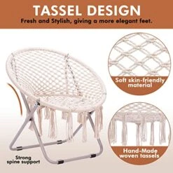 PASAMIC Saucer Chair With Folding Metal Frame, 100% Cotton Handmade Round Cozy Chairs, Exquisite Moon Chair For Bedroom, Living Room Décor Beige 14 PASAMIC Saucer Chair With Folding Metal Frame, 100% Cotton Handmade Round Cozy Chairs, Exquisite Moon Chair For Bedroom, Living Room Décor Beige -Amazon Store 515ChQ9Q4uL