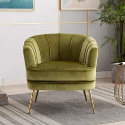 Artechworks Modern Velvet Barrel Chair Accent Armchair With Golden Legs For Living Room Bedroom Home Office, Channel Tufted Back Club Chair, Grass Green 22 Artechworks Modern Velvet Barrel Chair Accent Armchair With Golden Legs For Living Room Bedroom Home Office, Channel Tufted Back Club Chair, Grass Green -Amazon Store 515Eyzuc6bL
