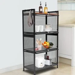 YIYIBYUS 4 Tier Kitchen Organizer Shelf,Storage Cabinet Kitchen Buffet Pantry Stylish Metal Pantry Cabinet With Doors (Black)