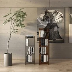 PEAKPT Multipurpose Shelf Display Rack, Standing Storage Shelves For Bedroom, Display Room, Office, Modern Acrylic Bookshelf,15.7" Dx9.8 Wx59.8 H,Brown -Amazon Store 515HjrOsspL