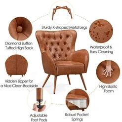 Yaheetech Leather Armchair, Deluxe And Modern Accent Chair Living Room Chair Single Sofa Chair Cozy With High Back And Pocket Coil Seat For Bedroom Home Office, Brown, Set Of 2 -Amazon Store 515Jt7116dL