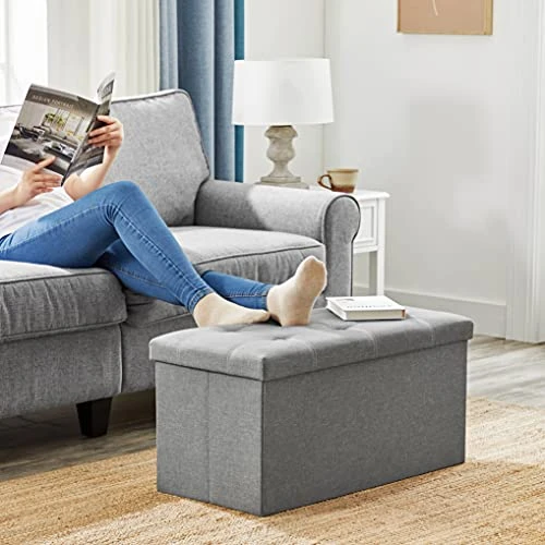 SONGMICS Ottoman Storage Bench, 21 Gal. Folding Chest With Breathable Linen-Look Fabric, Holds 660 Lb, For Entryway, Living Room, Bedroom, Light Gray ULSF001G02 6 SONGMICS Ottoman Storage Bench, 21 Gal. Folding Chest With Breathable Linen-Look Fabric, Holds 660 Lb, For Entryway, Living Room, Bedroom, Light Gray ULSF001G02 - Image 4