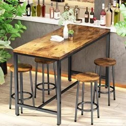 Recaceik Bar Table Set For 4 Bar Table And Chairs Set, Industrial Dinner Table With 4 PU Leather Upholstered Backrest Stool, Counter Height Pub Dining Room Table Set For Apartment Small Spaces -Amazon Store 515M8PDCXqL. AC