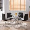 SICOTAS Dinner Table Set For 4 - Round Glass Kitchen Table With 4 Chairs, Modern Dining Table Set With Metal Legs, 5 Piece Dinning Room Table Set For Apartment Kitchen, Dining Room, Black -Amazon Store 515RbiMAzML