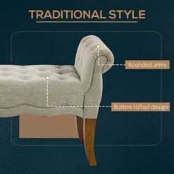 HOMCOM Traditional Style End Of Bed Bench, Upholstered Bedroom Entryway Bench With Button Tufted And Rounded Arm, Beige 11 HOMCOM Traditional Style End Of Bed Bench, Upholstered Bedroom Entryway Bench With Button Tufted And Rounded Arm, Beige -Amazon Store 515UvZhgIzL