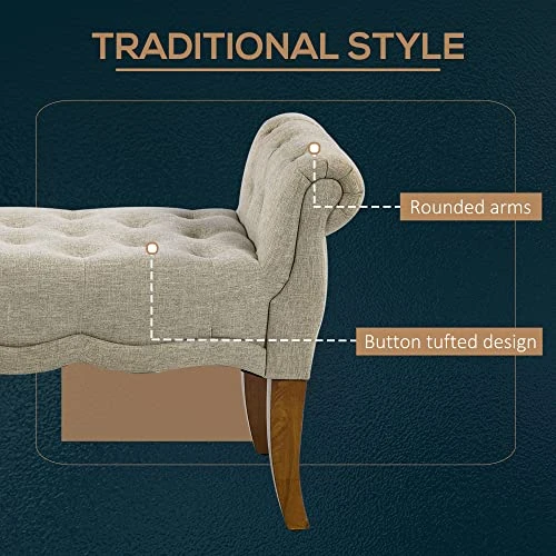 HOMCOM Traditional Style End Of Bed Bench, Upholstered Bedroom Entryway Bench With Button Tufted And Rounded Arm, Beige 5 HOMCOM Traditional Style End Of Bed Bench, Upholstered Bedroom Entryway Bench With Button Tufted And Rounded Arm, Beige - Image 3