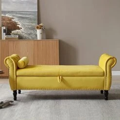 KIVENJAJA Storage Bench For Bedroom End Of Bed, 63" Long Velvet Tufted Upholstered Window Ottoman Benches Seat With Pillow, Rolled Arm Nailhead Trim & Solid Wood Legs, Blue 27 KIVENJAJA Storage Bench For Bedroom End Of Bed, 63" Long Velvet Tufted Upholstered Window Ottoman Benches Seat With Pillow, Rolled Arm Nailhead Trim & Solid Wood Legs, Blue -Amazon Store 515Yp38cptL. AC