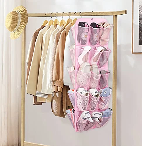 AOODA Hanging Kids Shoe Organizer For Closet Rod Double Sided 30 Large Pockets Baby Shoe Rack For Toddler Shoe Holder With Rotating Hanger For Barbie, Baby Nursery, (Pink) 6 AOODA Hanging Kids Shoe Organizer For Closet Rod Double Sided 30 Large Pockets Baby Shoe Rack For Toddler Shoe Holder With Rotating Hanger For Barbie, Baby Nursery, (Pink) - Image 4