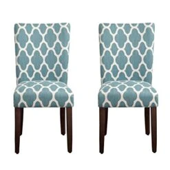 HomePop Parsons Classic Upholstered Accent Dining Chair, Set Of 2, Teal And Cream Geometric