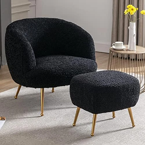 DUOMAY Modern Accent Chair With Ottoman, Sherpa Upholstered Barrel Chair With Footrest, Comfy Lounge Chair Single Sofa Armchair Club Chair For Living Room Bedroom Office, White 16 DUOMAY Modern Accent Chair With Ottoman, Sherpa Upholstered Barrel Chair With Footrest, Comfy Lounge Chair Single Sofa Armchair Club Chair For Living Room Bedroom Office, White - Image 14