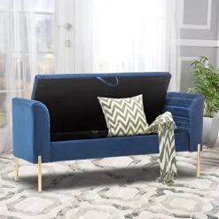 ALISH Storage Bench,Upholstered Storage Ottoman Bench,Modern Bed Bench Entryway Bench With Gold Legs For Bedroom Living Room Blue 12 ALISH Storage Bench,Upholstered Storage Ottoman Bench,Modern Bed Bench Entryway Bench With Gold Legs For Bedroom Living Room Blue -Amazon Store 515pJP89CgL