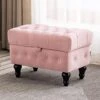 Artechworks Storage Coffee Table Ottoman, Button Tufted Velvet Upholstery Footstool Bed Ottoman For Living Room, Home Office, Space-Saving Storage Toy Box Stool, Pink