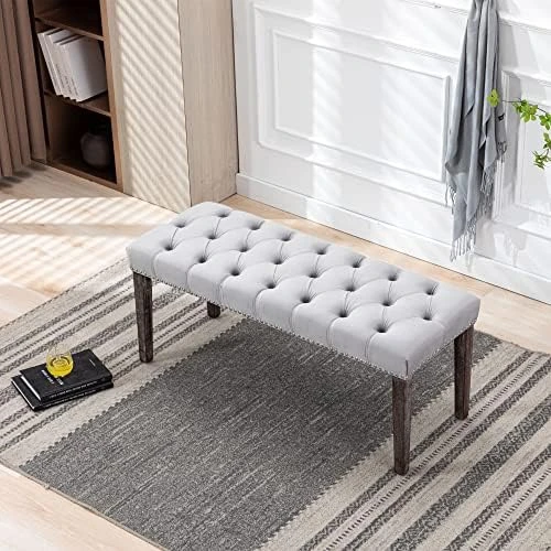 Yoluckea Modern Velvet Bench Upholstered Ottoman Dining Bench With Nailhead Trim Tufted Footstool For Entryway Bedroom Kitchen Dining Table (Blue) 11 Yoluckea Modern Velvet Bench Upholstered Ottoman Dining Bench With Nailhead Trim Tufted Footstool For Entryway Bedroom Kitchen Dining Table (Blue) - Image 9