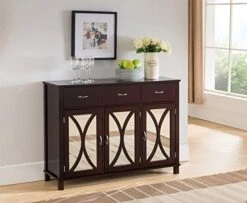 Kings Brand Furniture Rutheron Buffet Server Cabinet / Console Table, Mirrored Doors, Espresso