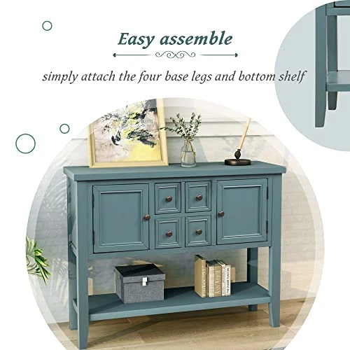 Knocbel Vintage Wood Console Table Buffet Sideboard With 4 Storage Drawers, 2 Cabinets & Bottom Shelf, Entryway Hallway Foyer Table Cupboard Coffee Bar Cabinet, 46" L X 15" W X 34" H (Dark Blue) 8 Knocbel Vintage Wood Console Table Buffet Sideboard With 4 Storage Drawers, 2 Cabinets & Bottom Shelf, Entryway Hallway Foyer Table Cupboard Coffee Bar Cabinet, 46" L X 15" W X 34" H (Dark Blue) - Image 6