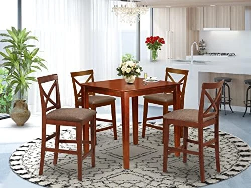East West Furniture PUBS5-OAK-C 5 Piece Counter Height Dining Set Includes A Square Dinette Table And 4 Linen Fabric Kitchen Dining Chairs, 36x36 Inch, Oak 11 East West Furniture PUBS5-OAK-C 5 Piece Counter Height Dining Set Includes A Square Dinette Table And 4 Linen Fabric Kitchen Dining Chairs, 36x36 Inch, Oak - Image 9