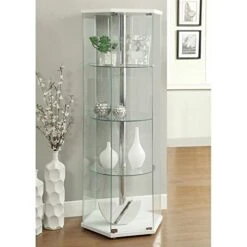 4-shelf Hexagon Shaped Curio Cabinet White And Clear 950001 -Amazon Store 5163OGs8i1L