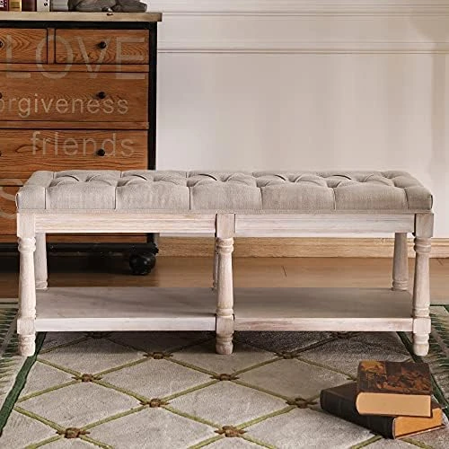 Janoray Farmhouse Storage Bench Wooden Entryway Linen Upholstered Ottoman Button Tufted Bench For Bedroom End Of Bed Hallway Organizer, Beige, 32 Inch 12 Janoray Farmhouse Storage Bench Wooden Entryway Linen Upholstered Ottoman Button Tufted Bench For Bedroom End Of Bed Hallway Organizer, Beige, 32 Inch - Image 10