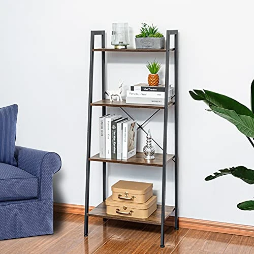 Vagowin 4 Tier Ladder Shelf, Rustic Ladder Bookshelf With Steel Frame For Living Room, Bedroom, Farmhouse, Office, Vintage Brown 3 Vagowin 4 Tier Ladder Shelf, Rustic Ladder Bookshelf With Steel Frame For Living Room, Bedroom, Farmhouse, Office, Vintage Brown