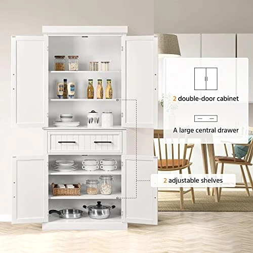 Yaheetech Kitchen Pantry Storage Cabinet With Doors And Adjustable Shelves, Freestanding Pantry Cabinets With Drawer, Modern Farmhouse Pantry Cupboard For Kitchen, Dinning Room, Living Room, White 5 Yaheetech Kitchen Pantry Storage Cabinet With Doors And Adjustable Shelves, Freestanding Pantry Cabinets With Drawer, Modern Farmhouse Pantry Cupboard For Kitchen, Dinning Room, Living Room, White - Image 3
