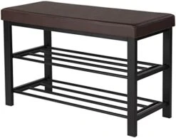 SONGMICS Shoe Bench, 3-Tier Shoe Rack For Entryway, Storage Organizer With Foam Padded Seat, Faux Leather, Metal Frame, For Living Room, Hallway, 12.2 X 31.9 X 19.3 Inches, Black ULBS58H -Amazon Store 516MCcxdcfL. AC