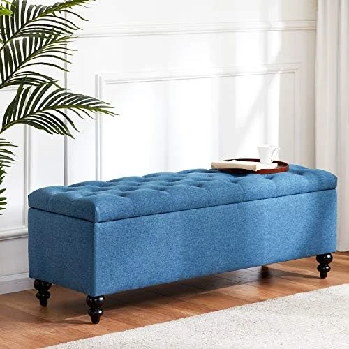 HUIMO Button-Tufted Ottoman With Storage In Upholstered Fabrics, Large Storage Bench For Bedroom, Living Room, Entryway, Storage Ottoman Bench With Safety Hinge Hold Up To 300lbs(Dark Teal) 9 HUIMO Button-Tufted Ottoman With Storage In Upholstered Fabrics, Large Storage Bench For Bedroom, Living Room, Entryway, Storage Ottoman Bench With Safety Hinge Hold Up To 300lbs(Dark Teal) - Image 7