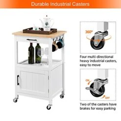 Yaheetech Rolling Kitchen Island With Single Door Cabinet And Storage Shelf, Kitchen Cart With Drawer On Swivel Wheels For Dining Room/Living Room, 18"x22"x35"H, White -Amazon Store 516aWlnvlsL