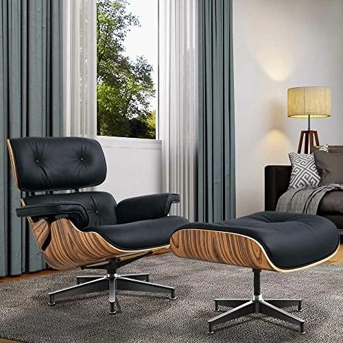 GENERIC Mid Century Lounge Chair With Ottoman, Genuine Leather Classic Modern Chair With 8-Layer Palisander Wood And Aluminum Base For Living Room Office Study Lounge (Palisander And White, Standard Size) 14 GENERIC Mid Century Lounge Chair With Ottoman, Genuine Leather Classic Modern Chair With 8-Layer Palisander Wood And Aluminum Base For Living Room Office Study Lounge (Palisander And White, Standard Size) - Image 12